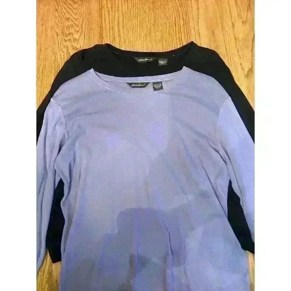 2 Eddie Bauer Tops long sleeve Crew Neck Tee Black and Lavender Both size Large - Picture 1 of 9
